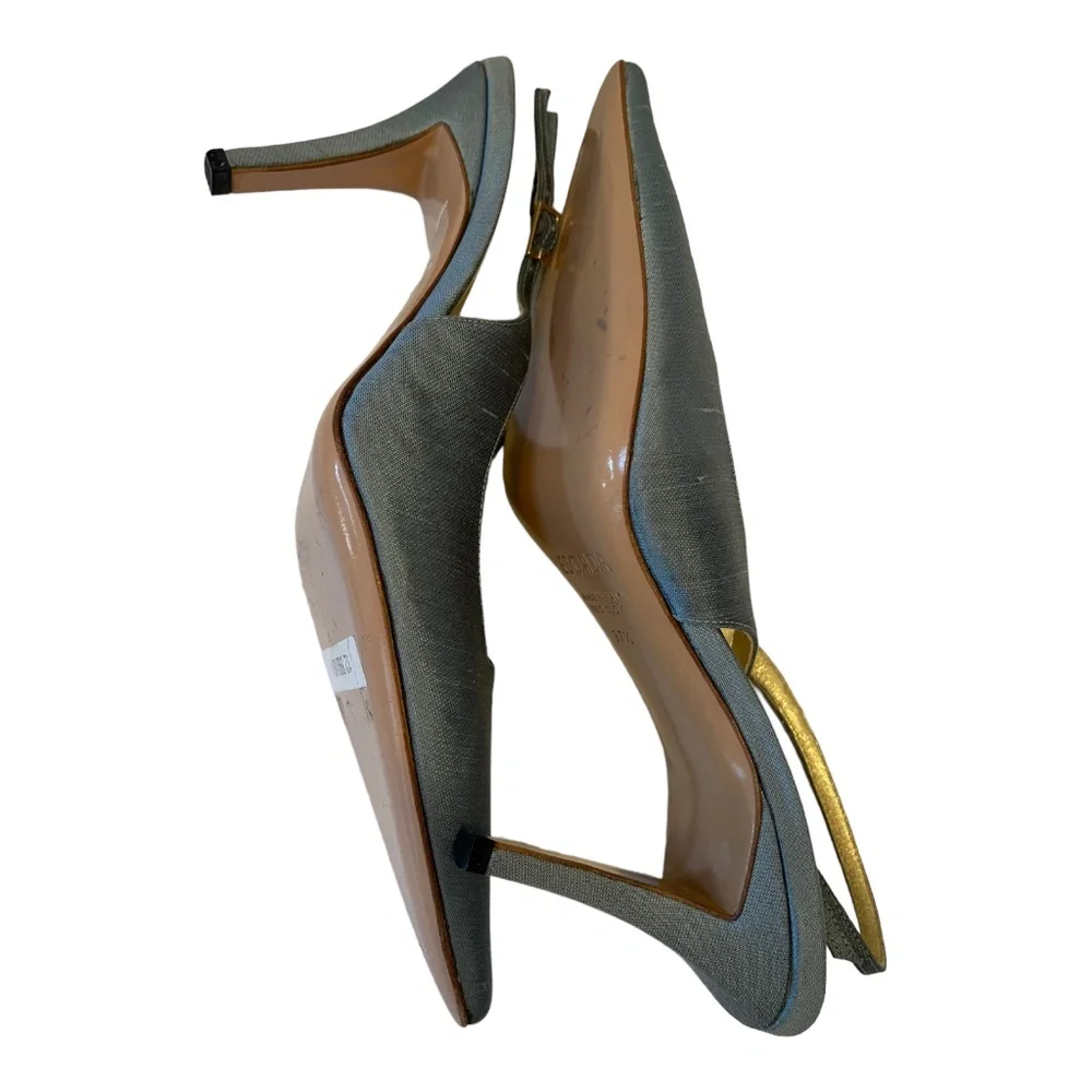 ESCADA Shoes Bryne Pale Blue Silk Slingback High Heel Pumps Size 37.5, US 7.5